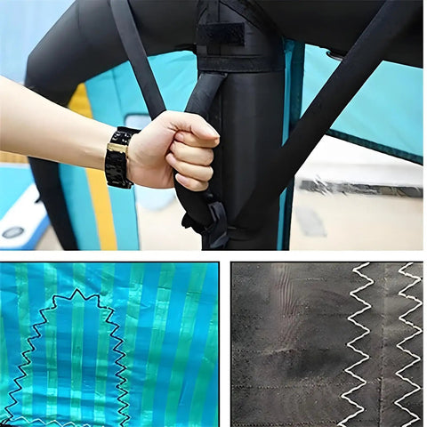 Close-up of durable materials and handle of Inflatable Windsurfing Surfboard With Portable Wing Sail For Water And Snow Surfing Handheld Foil Wing Kite