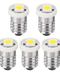 Hella Solid E10 Screw Base LED Bulbs, 5 Pack Mini White Glow Indicators For Flashlights And Car Dashboards, DC 8 To 9 Volt Power, Totally Knockout Small Size