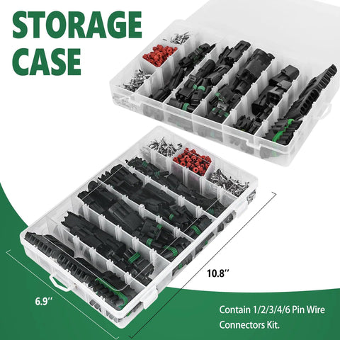 Waterproof Automotive Electrical Connector Kit With 367 Pieces Across 20 Sets Including 1 2 3 4 6 Pin Male And Female Terminals For 22 To 14 AWG Wire Harnesses Plus Crimping Tool With Easy Setup And Quick Connectors. storage case, 10.8 x 6.9 in