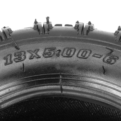Close-up of a 13x5.00-6 Go Kart Tire tread pattern showing size details