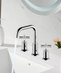 Two Handle Widespread Bathroom Faucet For 8 Inch Sink 3 Hole Mount Polished Chrome Finish With Push Up Pop Up Drain Water