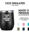 Personalized Black Wine Tumbler With Lid And Straw Double Wall Insulated Stainless Steel Travel Mug Printed In Usa Custom Coffee Cup Solid Flex For Daily Vibes, 12oz capacity, showcasing customizable design.