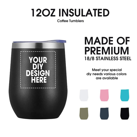 Personalized Black Wine Tumbler With Lid And Straw Double Wall Insulated Stainless Steel Travel Mug Printed In Usa Custom Coffee Cup Solid Flex For Daily Vibes, 12oz capacity, showcasing customizable design.