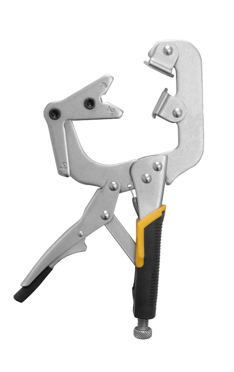 10 Inch Locking Pipe Clamp With Swivel V Pads For Welding And Repair, One-Hand Lock, Ergonomic Soft Rubber Handles, Adjustable Jaw Set