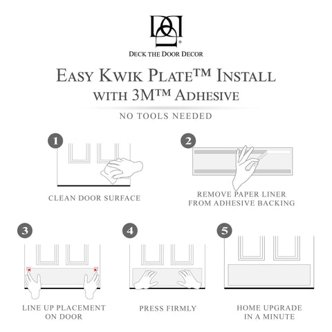 Illustration of Premium Door Kick Plate With Kwik Plate Mounting No Drill Install For Interior And Exterior Doors guide.