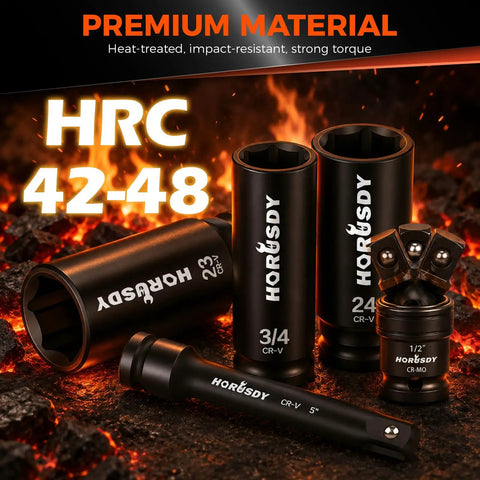 32 Piece 1/2 Inch Drive Impact Socket Set With Metric 10mm-24mm And SAE 3/8 Inch-1 Inch Deep Sockets Extension Bar Swivel Socket Adapter CR-V Steel Built For Auto Repair And Heavy Duty Mechanic Work, HRC 42-48 sockets