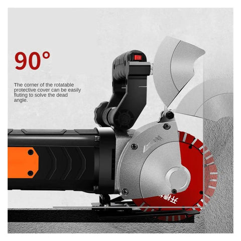Heavy Lifter 4800W Electric Wall Chaser With Adjustable Depth And Width For Concrete Brick Masonry Groove Cutting Plus 180 Degree Handle Rotation and Rotatable Guard, showcasing the rotatable protective cover.