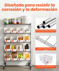 Smooth Rolling Five Tier Heavy Duty Steel Shelving Cart With Sixteen Polypropylene Storage Bins And Clear Label Slots for organized tools and materials.