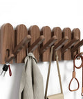 Walnut Wood Coat Rack Wall Mount With Eight Retractable Hangers And Two Dedicated Key Hooks Heavy Duty Wall Mounted Coat Rack