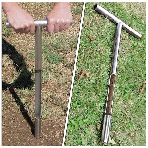 Stainless Steel Tubular Soil Probe for Lawn and Garden Sampling lightweight grab and go compact design T style handle ergonomic grip