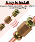 Brass brake line fittings set on copper tube, 12-piece 7/16-24 threads for 1/4 in brake line (4 unions, 8 nuts)