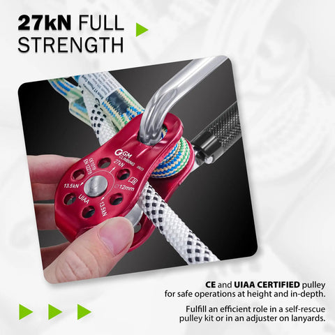 Fixed Micro Pulley for Climbing With 27kN Rating CE UIAA Certified Works With 12mm Rope Slack Tending and Hitch Tending Gear