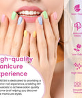 Woman with pastel nails from Gel Nail Polish Kit With UV Lamp 24 Vibrant Colors Base Coat Glossy And Matte Top Coats Complete At Home Nail Set