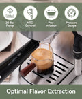 Espresso Machine 20 Bar With Auto Milk Frother And Steam Wand Brewing Coffee with NTC Temperature Control, Stainless Steel Design