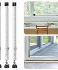 Three Pack Sliding Door Security Bar Kit 18 to 50 Inch adjustable steel door jammer with rubber tips, installed in windows and doors.