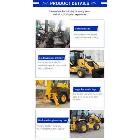 Heavy Duty 4X4 Backhoe Loader With Front Loader And Rear Excavator Arm 2.2m Digging Depth Multi Function Attachments details