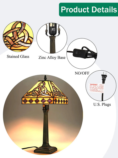 Lit Tiffany Style Table Lamp With Stained Glass Shade Irish Celtic Design 17500 Lumens Fairy Night Light E26 Bulb Socket