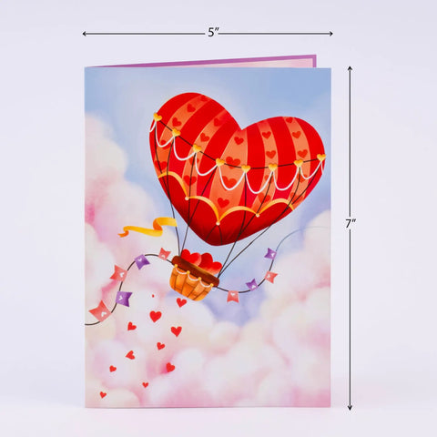 Heart Hot Air Balloon 3D Pop Up Card With Dreamy Sky Scene Gift For Valentines Day Birthday Mothers Day Anniversary Thinking Of You Includes Envelope And Message Note 5x7 Card