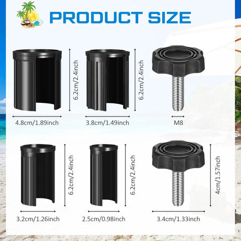Patio Umbrella Replacement Parts Kit 6 Piece Set With Base Inserts Ring Plugs And Hand Knobs For 1.0, 1.3, 1.5 And 1.9 Inch Poles