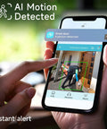 Smartphone displaying alert from 2K Wireless Outdoor Security Cameras Kit With Spotlight And Siren Alarm, AI motion detected