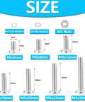 210 Piece M5 Phillips Pan Head Machine Screws Bolts Kit In 304 Stainless Steel With Hex Nuts And Lock And Flat Washers Includes 6mm 8mm 12mm 16mm 20mm 25mm 30mm Lengths For DIY Projects Grab It For Fast Easy Home Hardware sizes displayed