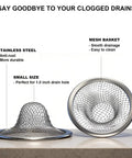 Top Shelf Heavy Duty Stainless Steel Drain Strainer With Hair Catcher For Bathroom And Utility Sink Rust Proof Mesh Filter Basket showing small size mesh design.
