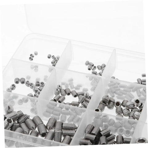 400 Piece Metric Set Screws Assortment Kit With M3 M4 M5 M6 M8 Pointed Head Fixing Screws in a clear box