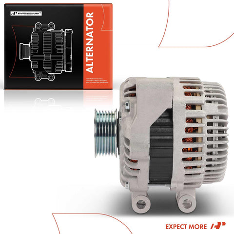 Drop-In 110A 12V Alternator With 6-Groove Pulley For Subaru Forester 2011 2012 2013 2.5L CW Clockwise Replacement Fits Replaces 23700-AA701 A002TL0091A Heavy-Duty Auto Electrical Upgrade For Brighter Starts And Stronger Charging, side view
