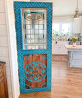 Blue Hand Carved Custom Built Door For Interior Or Exterior Use Antique Barn Style Sliding Or Hinged Door Front Or Pantry Door Sized 71x34 Inches Glass And Hardware Not Included in kitchen setting