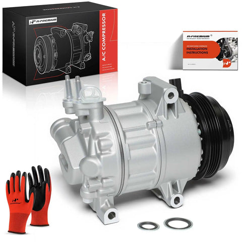 HV17 AC Compressor With Clutch And Prefilled Oil Compatible With Jeep Wrangler 2020 To 2023 V6 3.6L and Ram 1500 Classic with gloves and packaging.