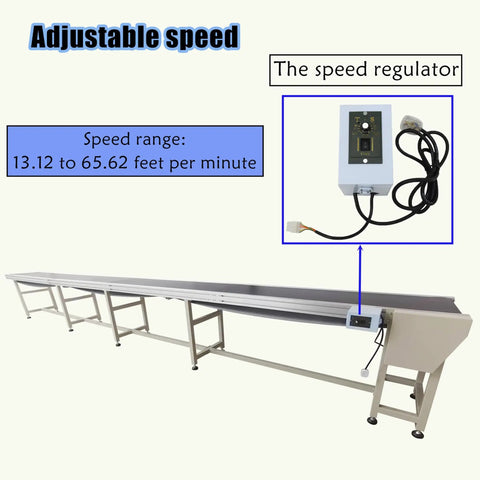 Flat Conveyor With PVC Belt 236.22 Inch Length And 15.75 Inch Width, Durable Belt, Adjustable Speed 13.12-65.62 Ft Per Min, 110V 250W, speed regulator close-up