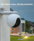 Dual Lens 1080P Outdoor Security Camera With Color Night Vision, Active Light And Siren Alarm, mounted in rain.