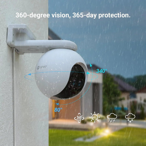 Dual Lens 1080P Outdoor Security Camera With Color Night Vision, Active Light And Siren Alarm, mounted in rain.