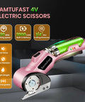 SamtuFast Cordless Electric Scissors, Lightweight Rotary Box Cutter with ergonomic grip and rechargeable battery, shown from an angle.