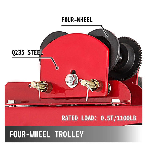 Built Like A Tank 1300W Electric Hoist With Low Friction Four Wheel Trolley For 800kg Workshop Or Warehouse Lifting Engines Transmissions And Industrial Tools Steel Track