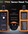 No Hassle Tpms Relearn Tool For Gm Cars El 50448 showing TX pilot light, operation button, and battery slot.