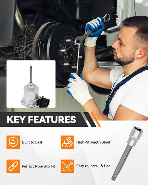 Mechanic using Ford DSG Gearbox Clutch Motor Unit Unlock Tool for Focus DPS6 and 6DCT250 Transmission Reset with features listed