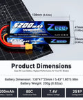 2S 5200mAh RC LiPo Battery 7.4V 80C With XT60 Plug Hard Case dimensions showing 138mm length on grid background, two pack