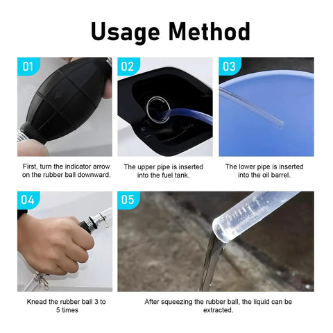 Usage method for Kickass Hand Fuel Primer Bulb with dual way rubber design, demonstrating fuel transfer steps.