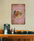 Themed Wall Art For Ramen Lovers 8x12 Inches Pewter Vintage Tin Sign Noodles Tonkotsu Noodle Bowl Kitchen Decor Gift For Foodie Fans Home Office Bedroom Coffee Wall Plaque Double Sided Print on wall above kitchen counter.