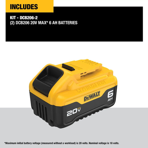 20V Max XR Battery 6Ah Lithium Ion showing angled view with 3 LED fuel gauge
