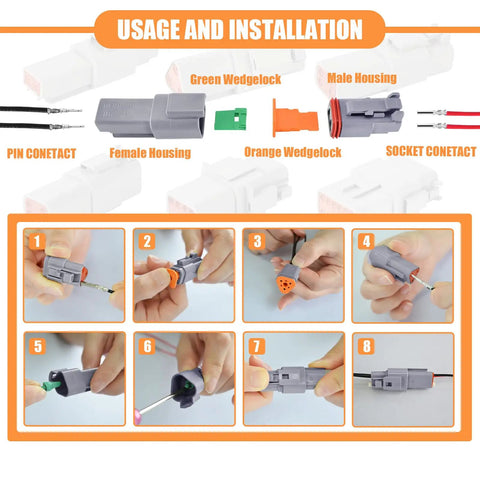 Step-by-step usage guide for Beefy Grey 12 Pin Waterproof Wire Connector Kit, 5 Sets With 60 Stamped Terminals And Seal Plugs