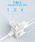 Top view of 7 In 1 Power Strip Cube with 4 Outlets and 3 USB Ports, 5 Foot Extension Cord, overload protection in use