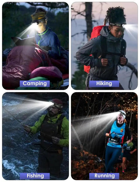 Ultra Bright 2000 Lumen 9 LED Headlamp Kit For Running Night Walking Camping With 6 Modes IPX5 Waterproof Lightweight 2 Pack Includes 6 AAA Batteries Included used for camping, hiking, fishing, and running.