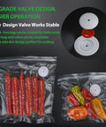 60 Pack Vacuum Sealer Bags For Food BPA Free Reusable With Upgraded Air Valve shown with sausages and peppers