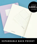 Top Shelf Hardcover Lined Journal Notebook With College Ruled Pages For Your Daily Grind And Heavy Note Taking Vegan Leather Water Resistant Cover With Expandable Pocket And Ribbon Bookmark featuring a white journal with expandable pocket and labels included.