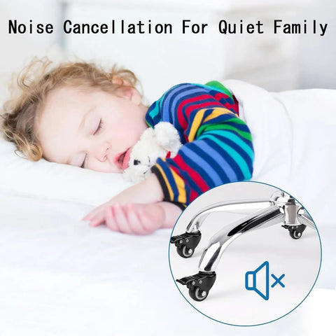 Child sleeping peacefully with Rolls Like A Dream Heavy Duty Polyurethane Swivel Caster Wheels With Lock Brakes And Threaded Stems.