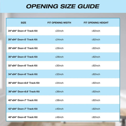 Opening size guide for Kick Up Your Home Game With This Slick 32 By 84 Inch Five Panel Sliding Glass Barn Door.
