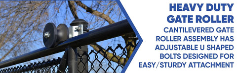 4-Inch Round Post To Two And A Half Inch Round Gate Nylon Cantilever Roller on chain link gate, commercial grade, 4000 lb capacity