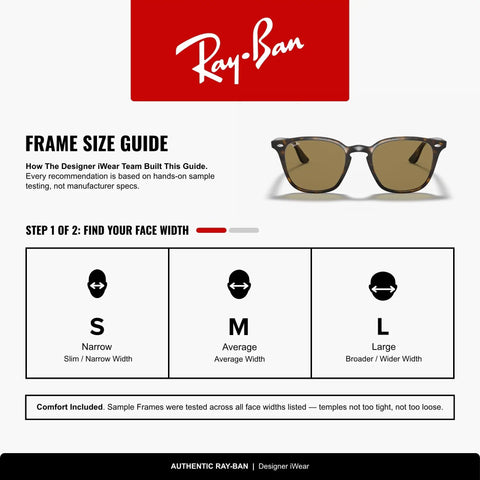 RB4258F Square Sunglasses With Light Havana Frame And Brown B15 Lenses 52mm size guide chart showing fit options.